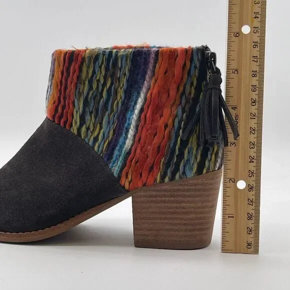 TOMS Ankle Boots Women's 6 Chocolate Brown Leila Suede Shoes Striped Tassel EUC‎ - Picture 11 of 16